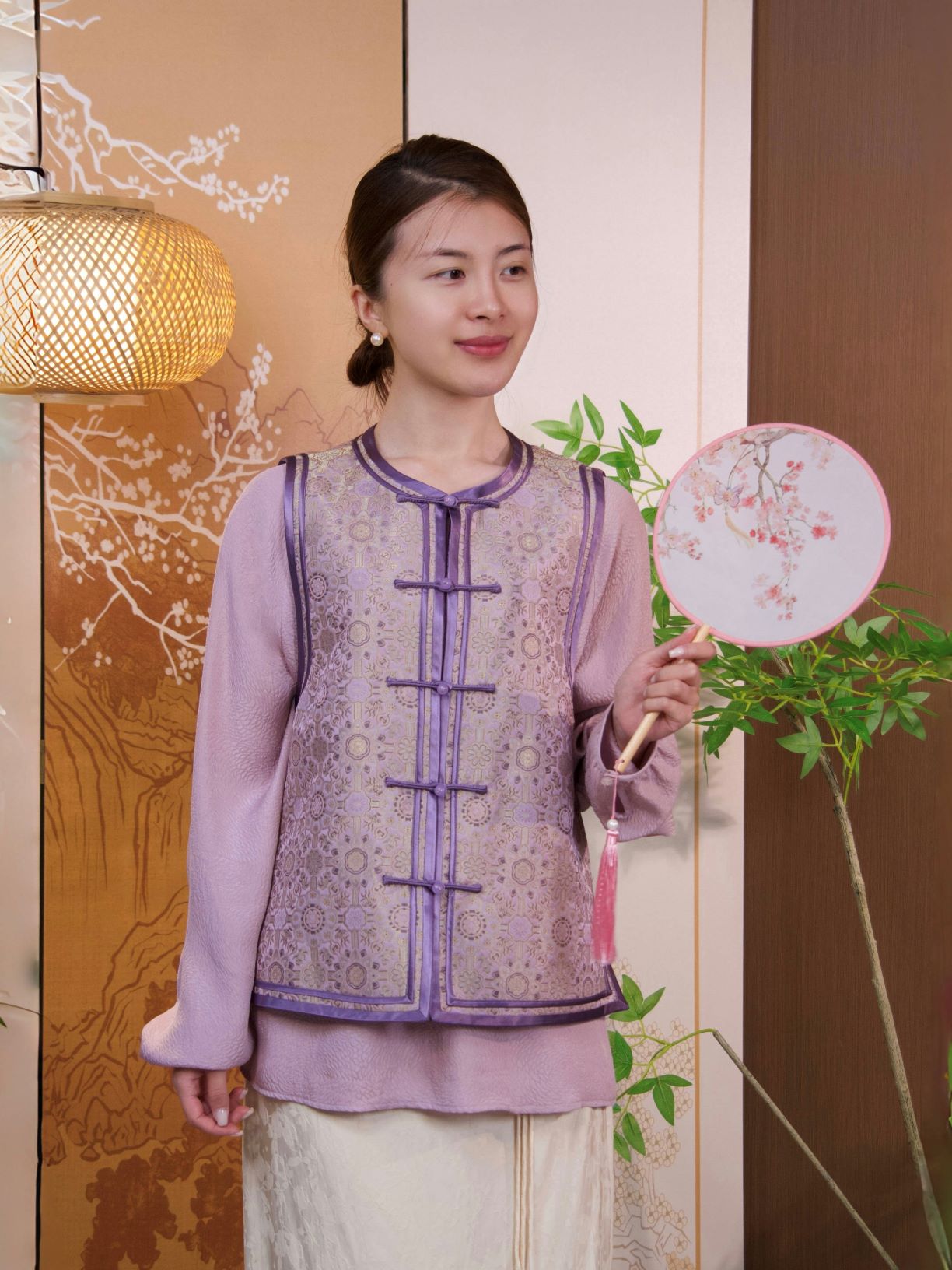 古月茗里【檀紫凝香】新中式盘扣圆领紫色马甲