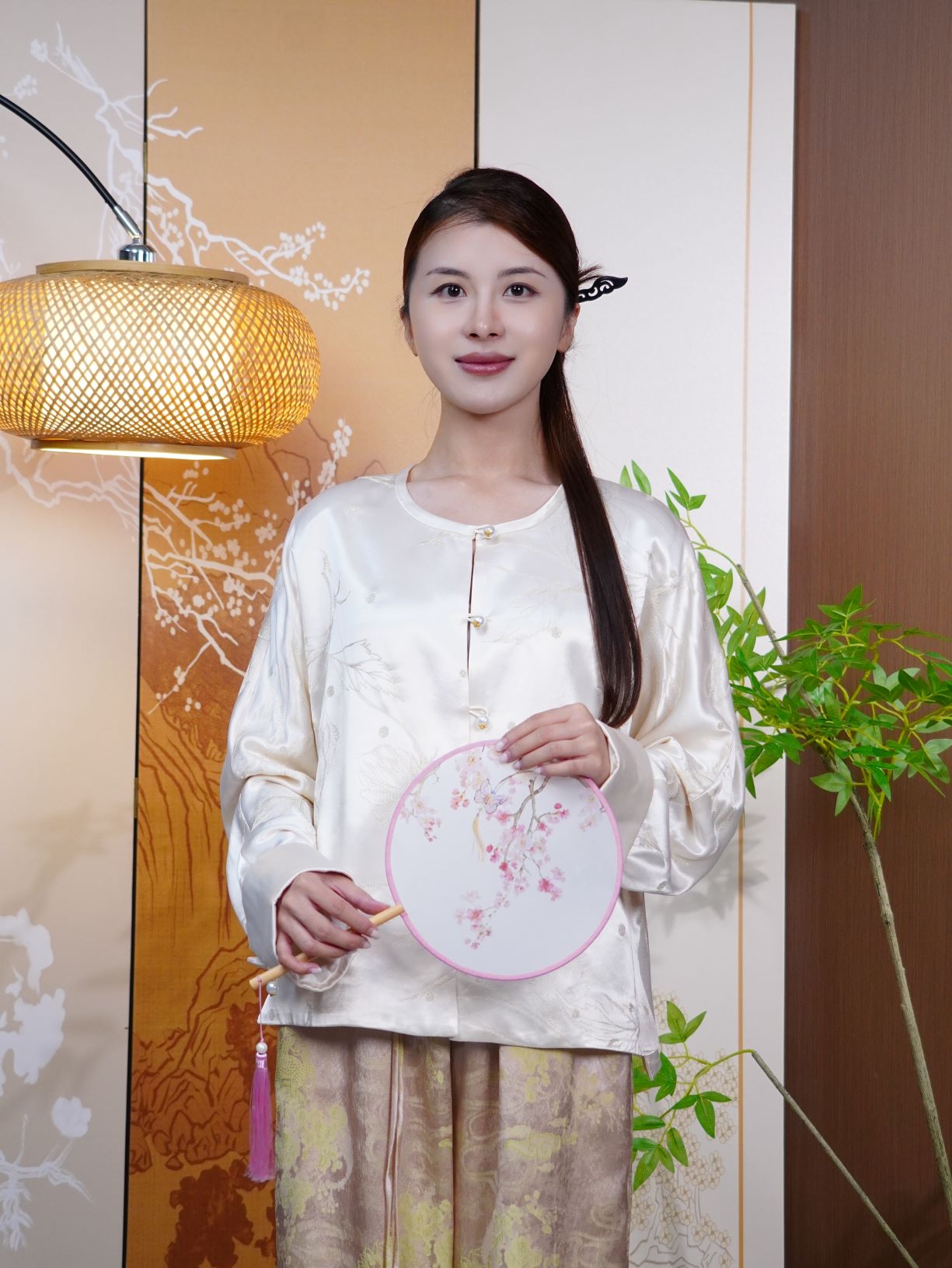 古月茗里【珠圆玉润】新中式雪白色光泽感明线提花圆领珍珠纽扣春夏款外套