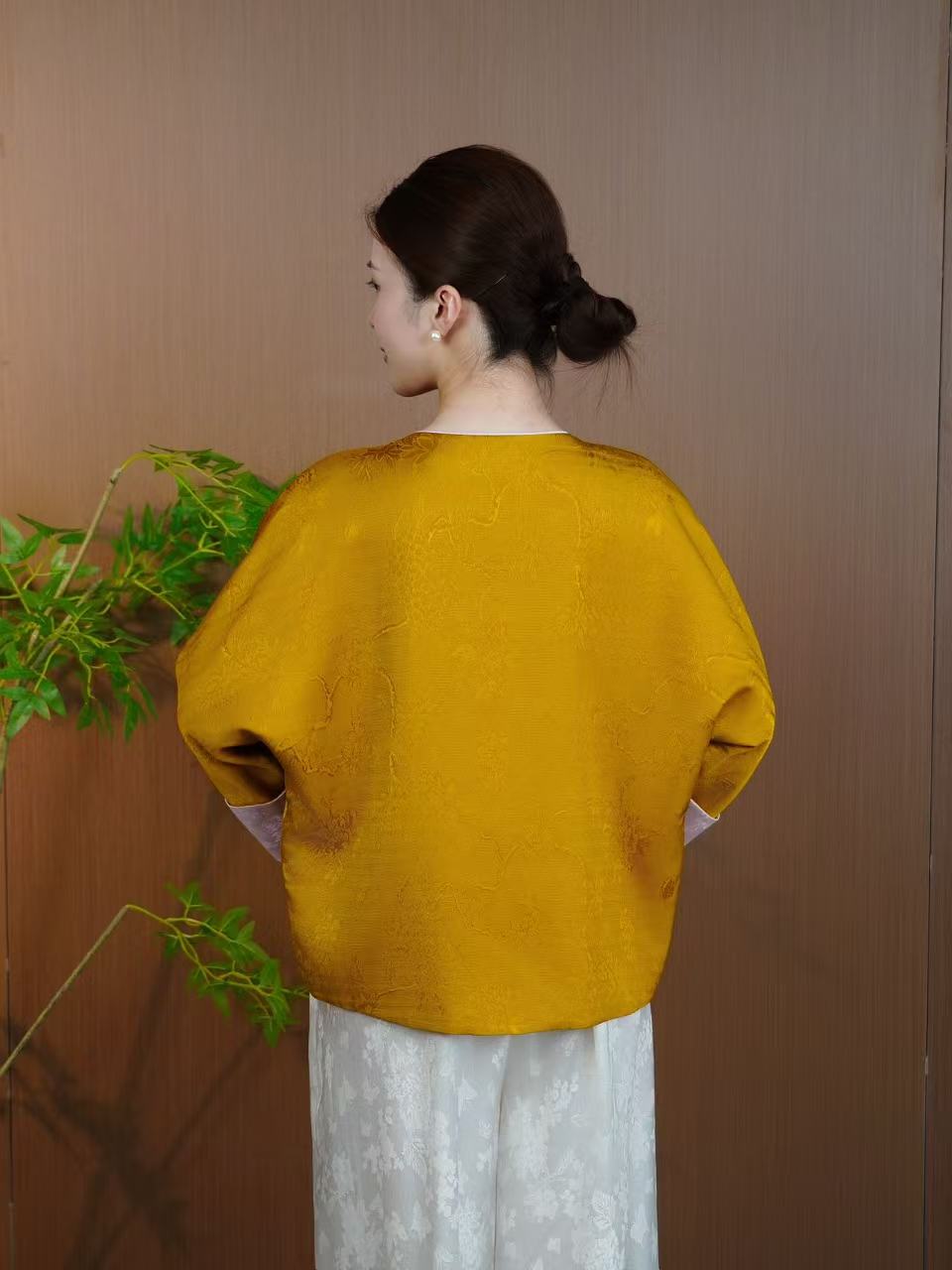 古月茗里【金纹承衣】新中式超显白黄色花罗双面可穿圆领流苏盘扣九分袖外套