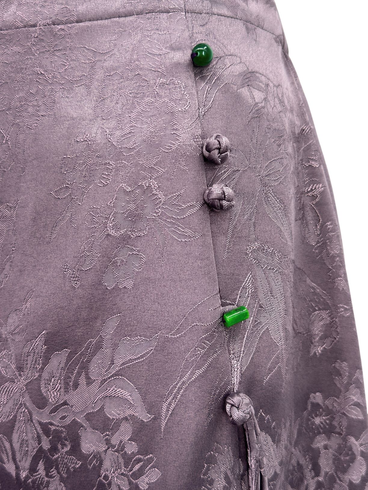 古月茗里【活色生香】新中式暗纹提花流苏侧开叉紫色半裙