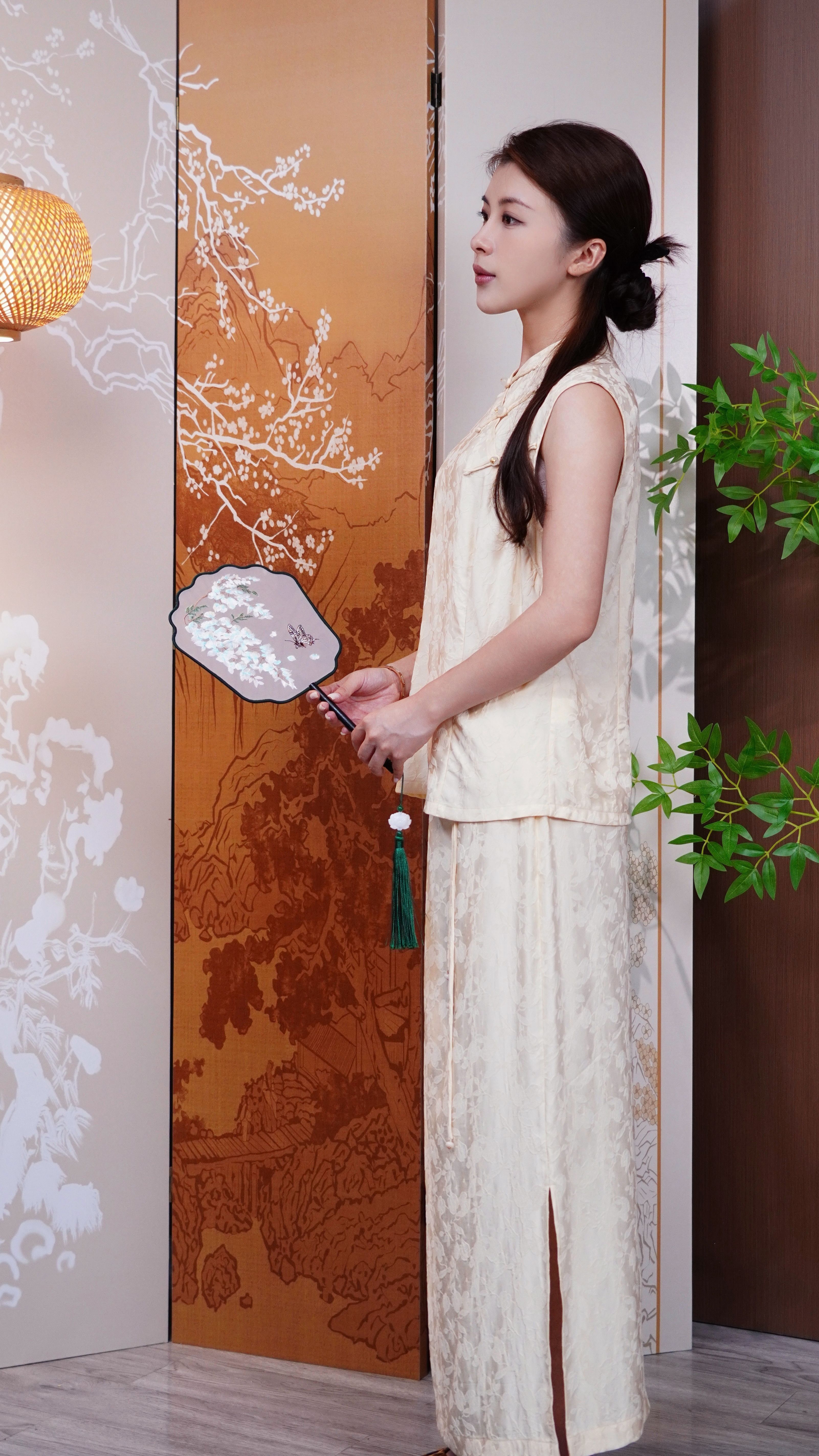 古月茗里【云绡映纹】新中式禅意风清冷感穿搭春夏立领盘扣背心+半身裙