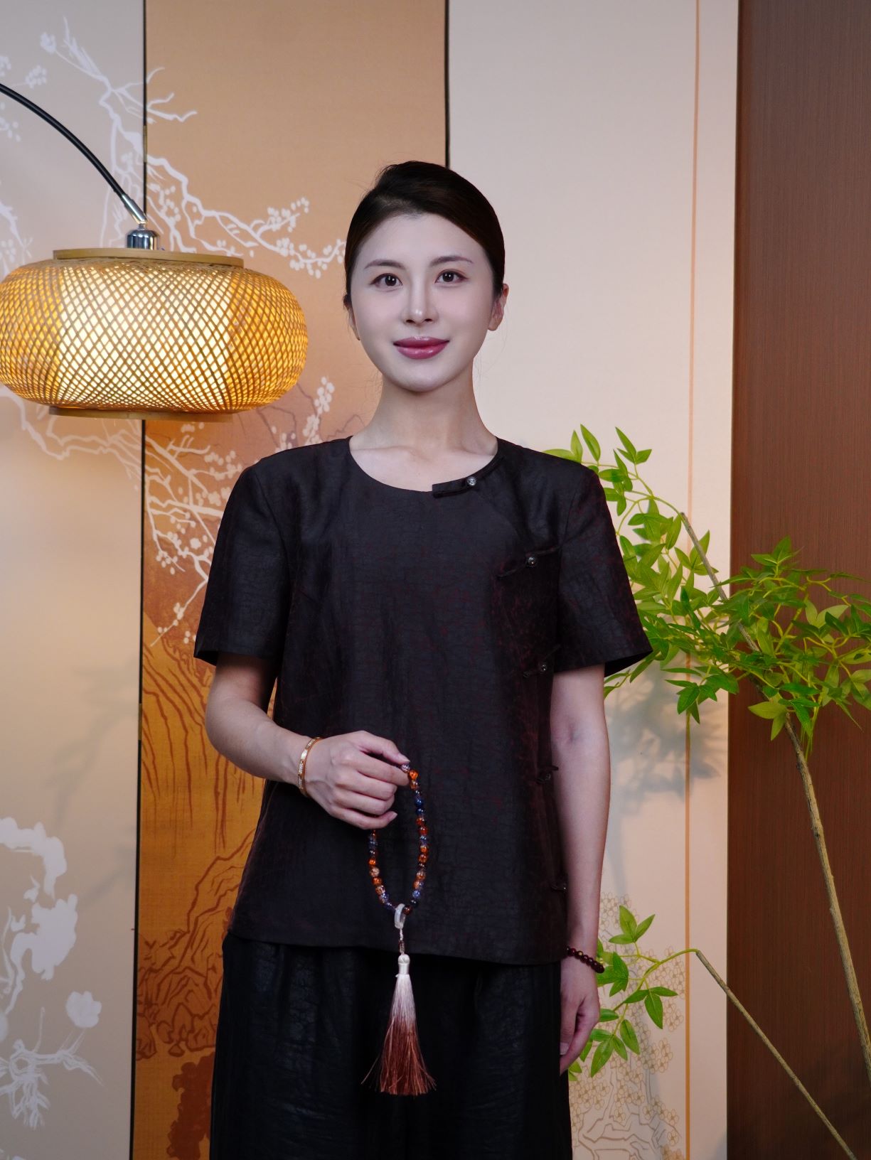 古月茗里【龟坼云绡】新中式龟裂纹香云纱斜襟盘扣圆领短袖上衣