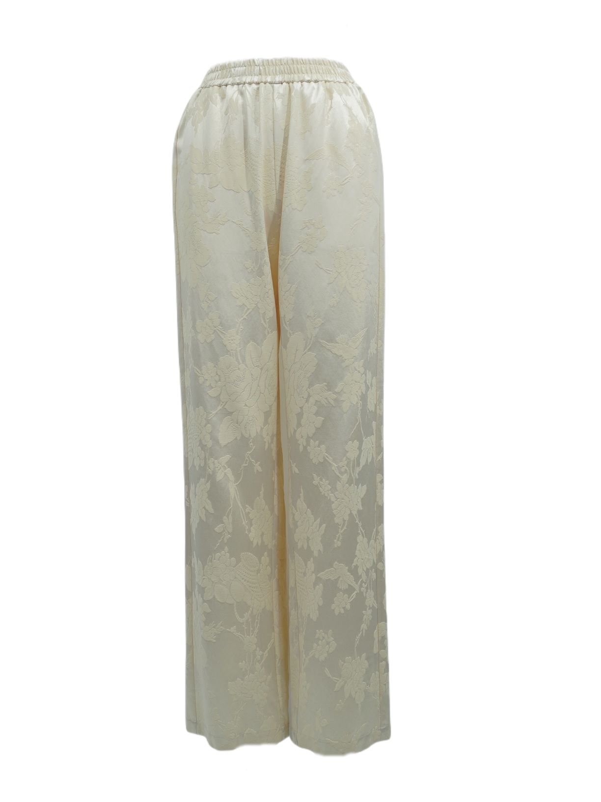 古月茗里【杏影绣春】新中式杏色雾面牡丹图弹力松紧腰直筒裤