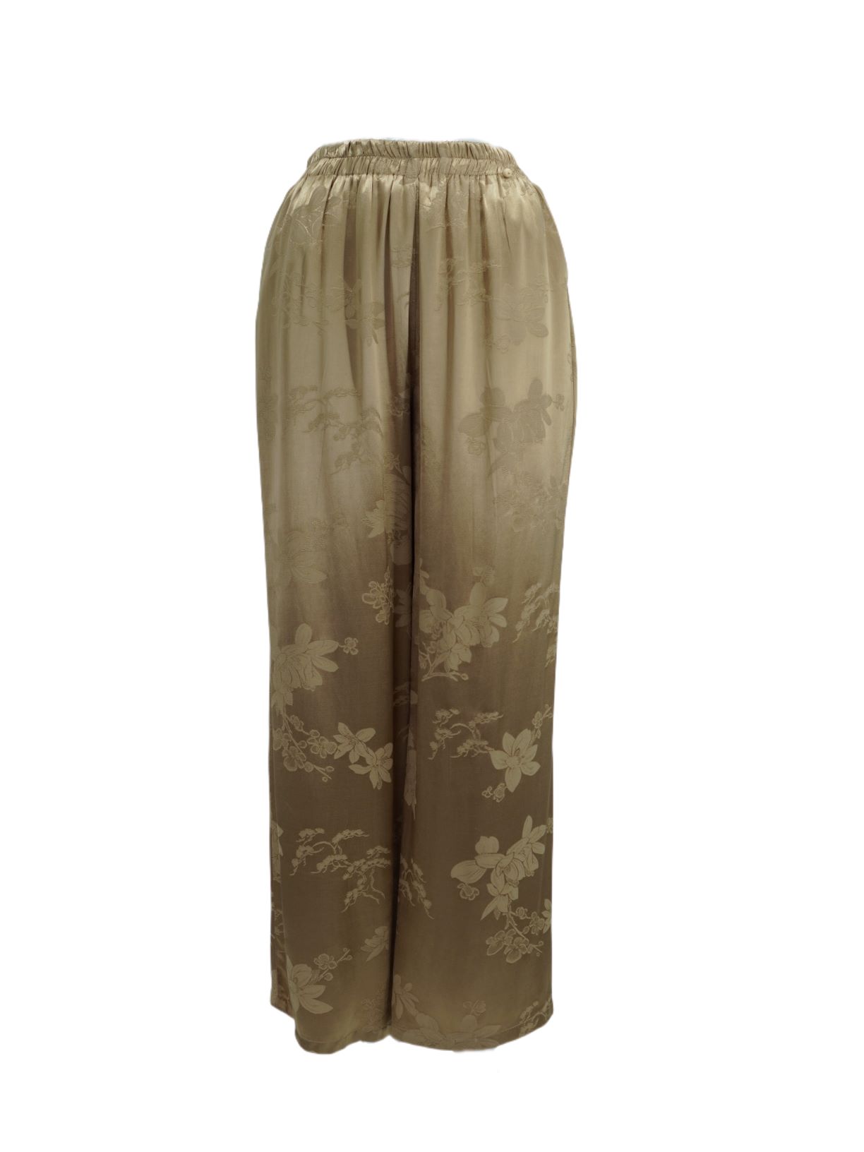 古月茗里【琥珀绣韵】新中式金咖色暗纹提花弹力松紧腰直筒裤