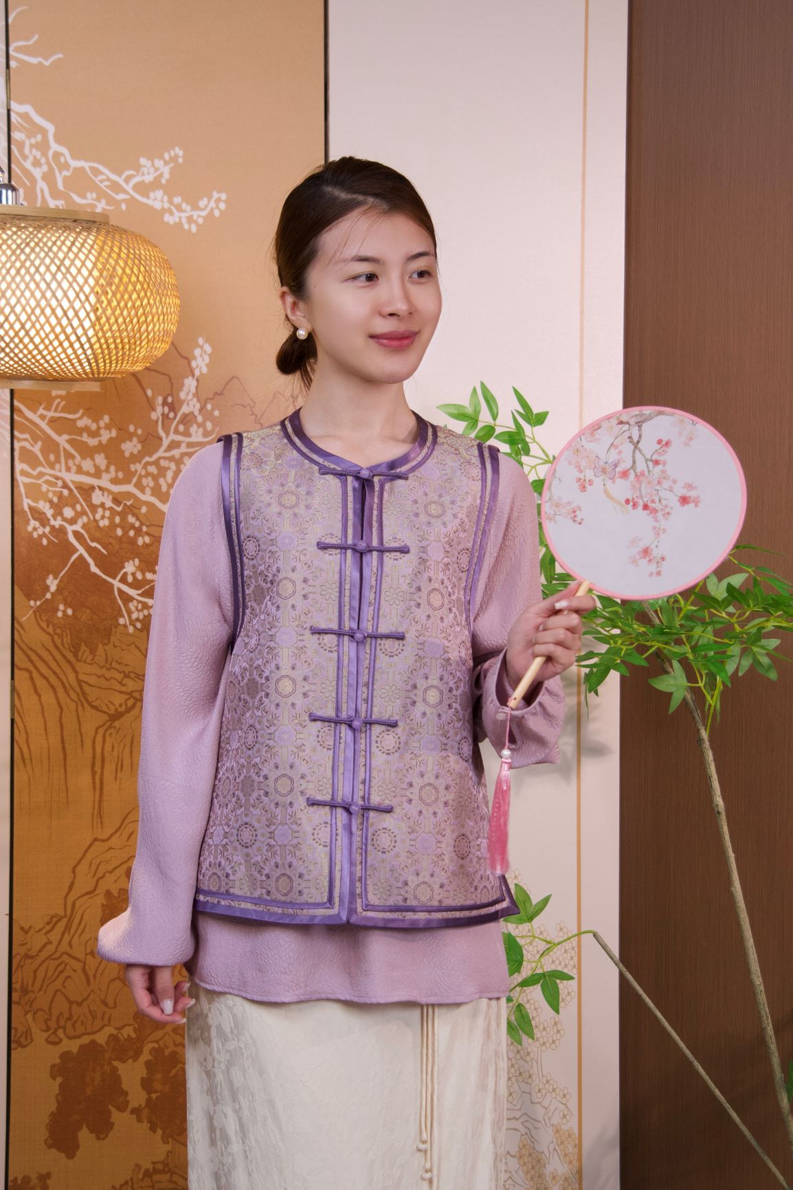 古月茗里【檀紫凝香】新中式盘扣圆领紫色马甲