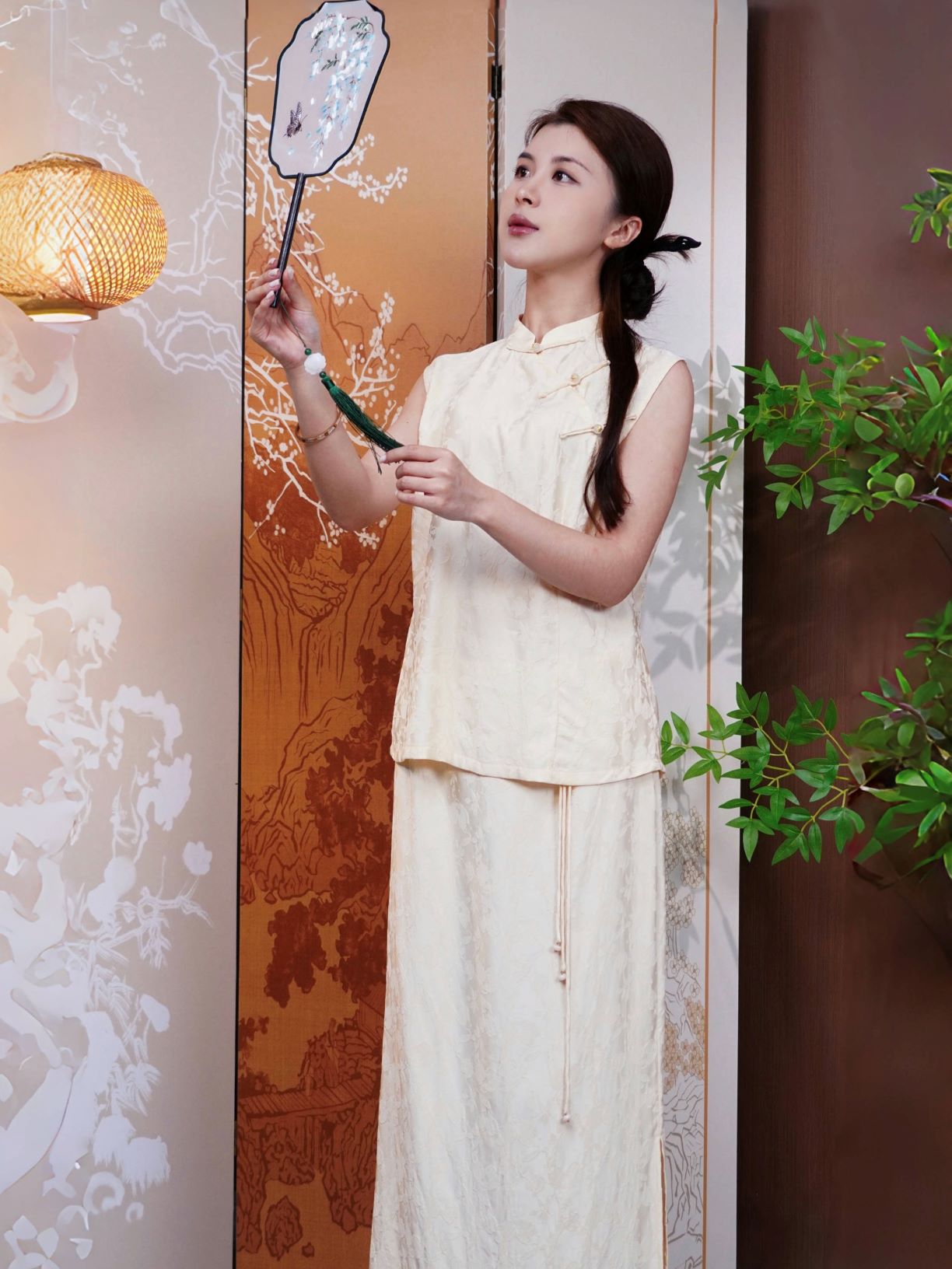 古月茗里【云绡映纹】新中式禅意风清冷感穿搭春夏立领盘扣背心+半身裙