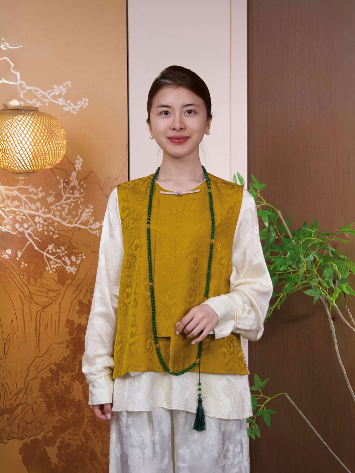 古月茗里【金辉焕裳】新中式老钱风金色暗纹提花盘扣圆领马甲