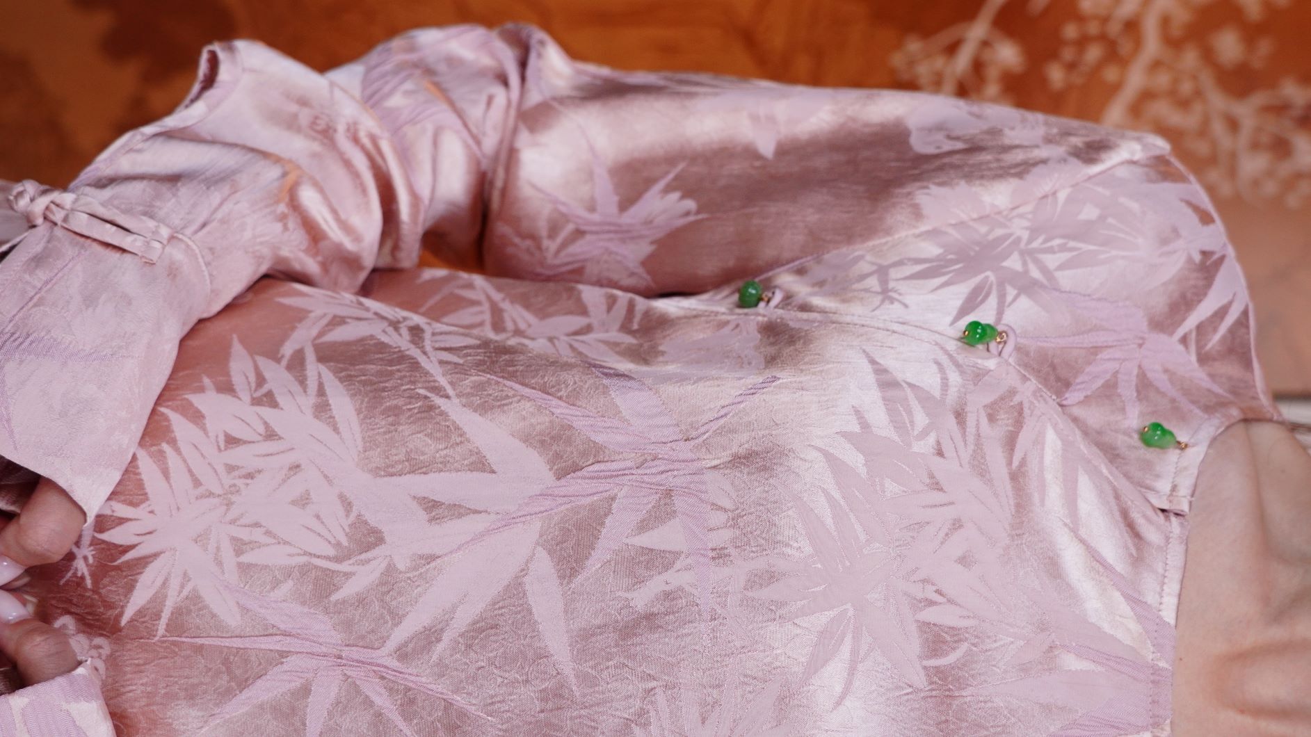 古月茗里【福禄绵绵】新中式高雅福禄扣竹林提花圆领粉色上衣