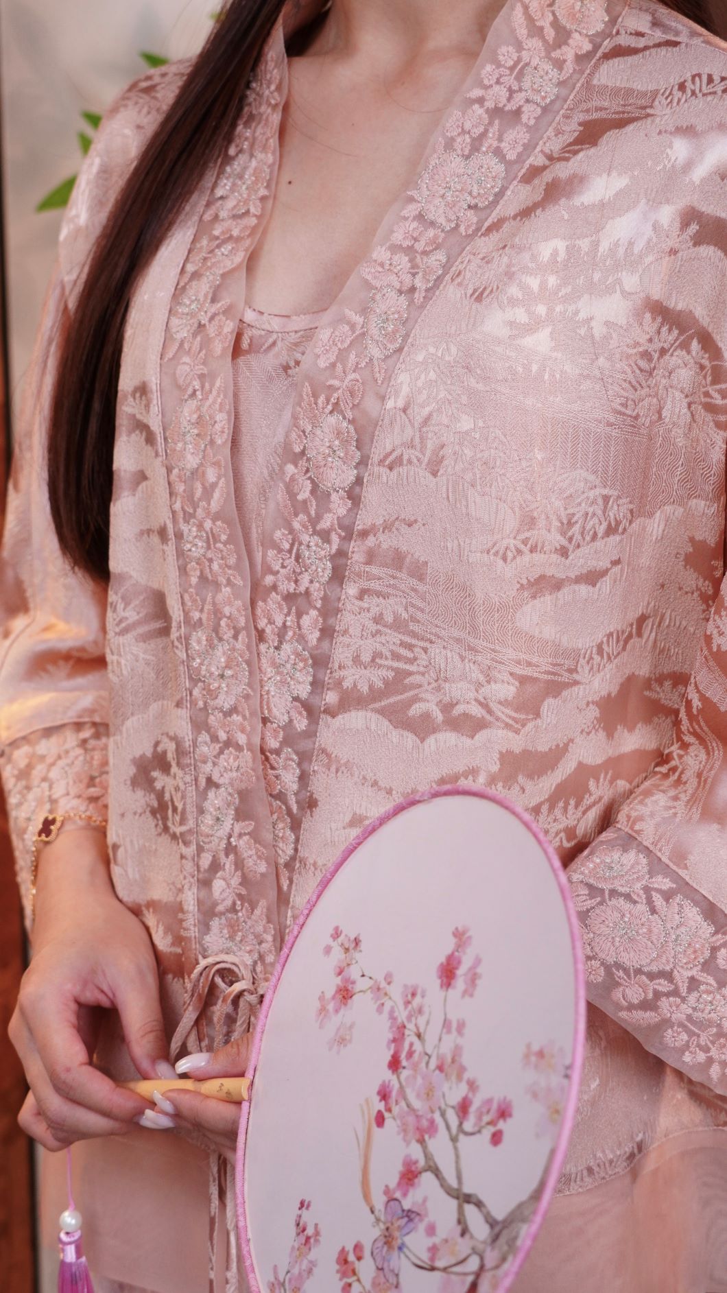 古月茗里【琼瑶织梦】新中式优雅重工刺绣国风高级感系带外套+背心连衣裙（粉色）