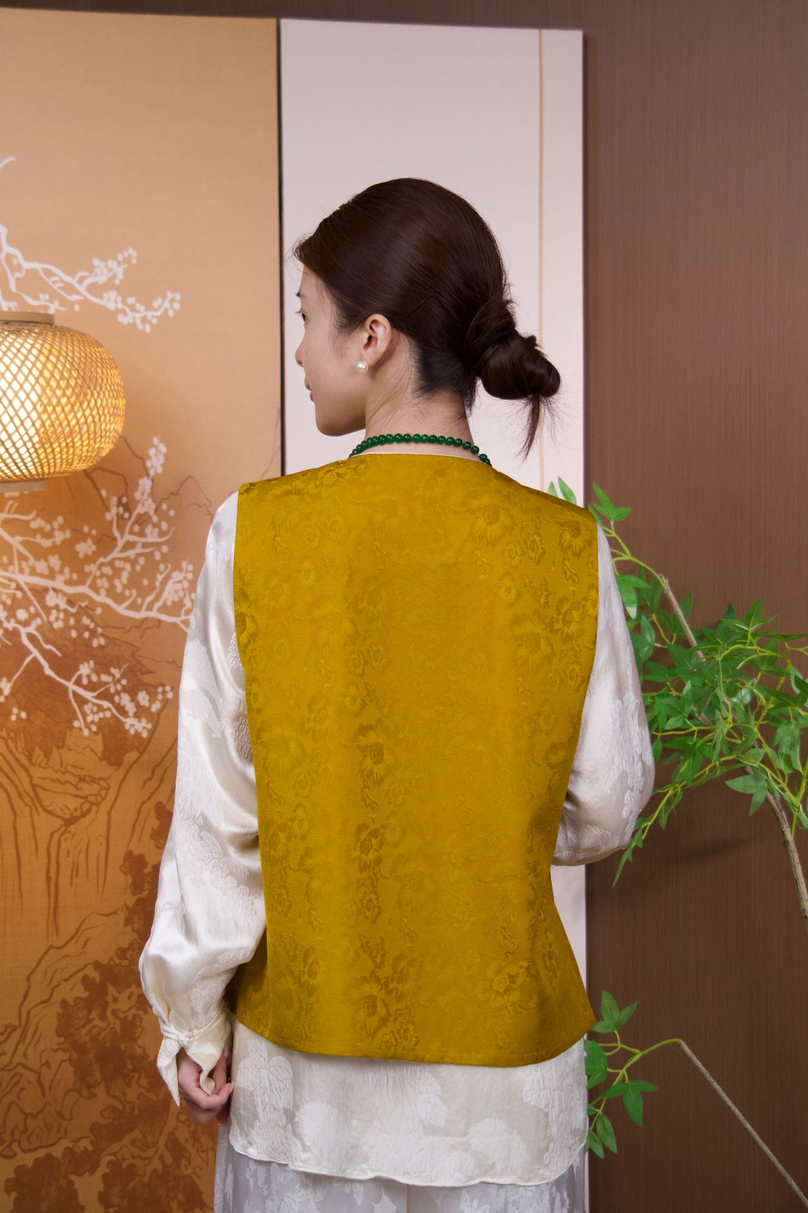 古月茗里【金辉焕裳】新中式老钱风金色暗纹提花盘扣圆领马甲