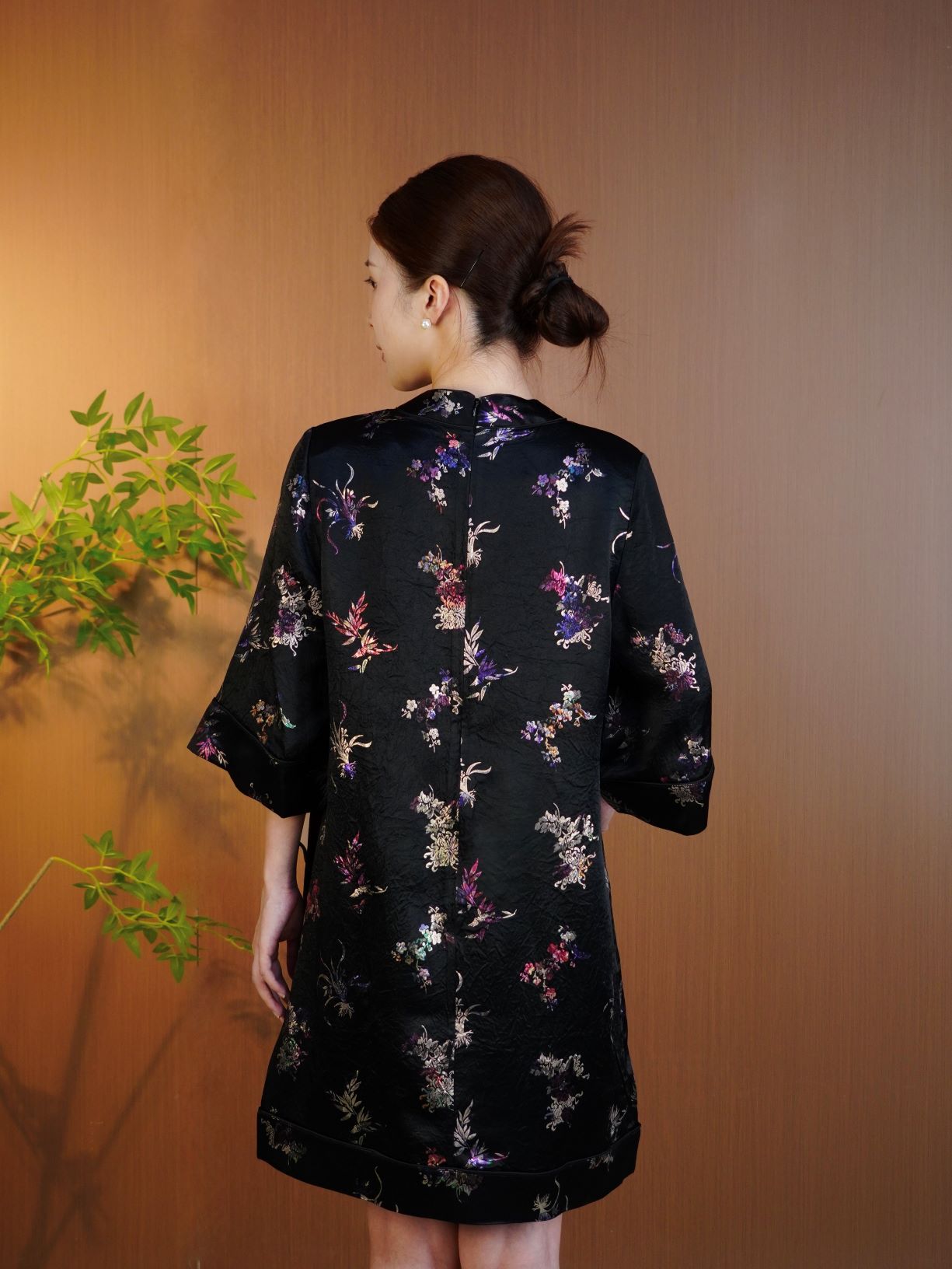 古月茗里【墨夜鎏星】新中式国风女装醋酸印花连衣裙