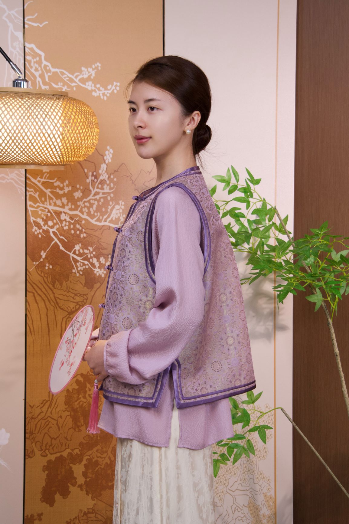 古月茗里【檀紫凝香】新中式盘扣圆领紫色马甲