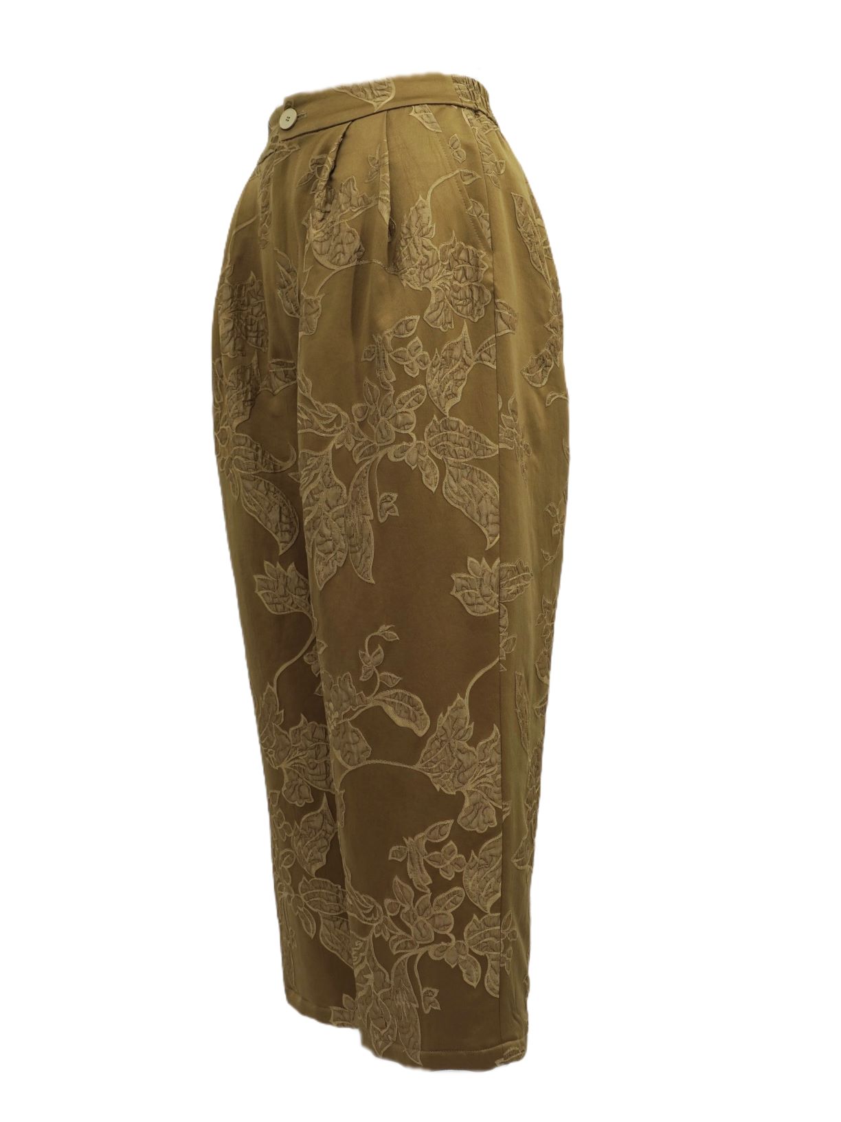 古月茗里【琥珀缠枝】新中式金咖色暗纹提花后腰弹力松紧夹棉萝卜裤