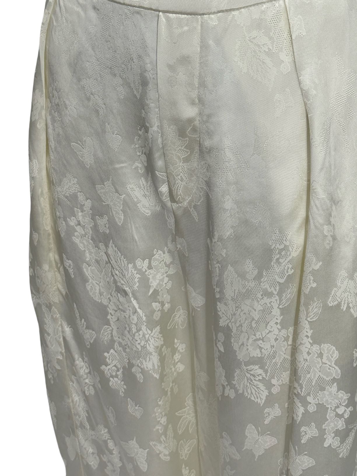 古月茗里【化茧成蝶】新中式杏色暗纹提花弹力松紧腰萝卜裤