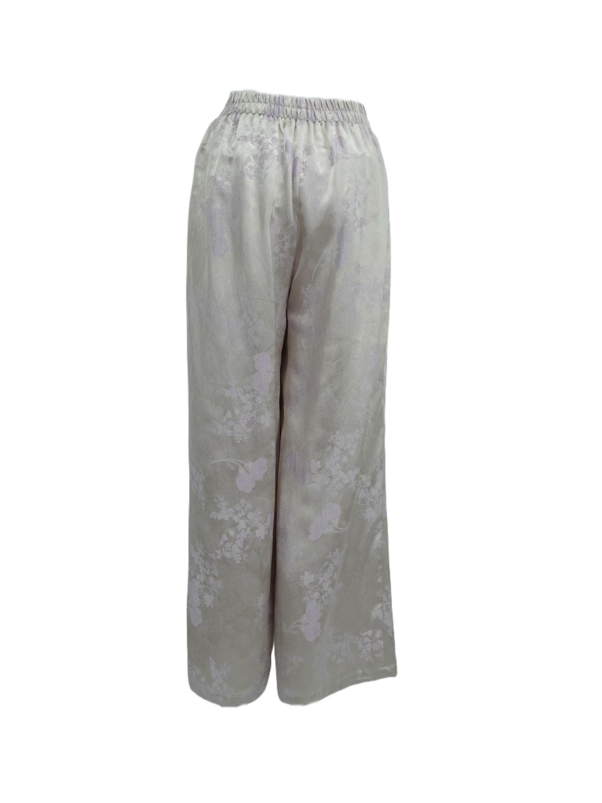 古月茗里【七彩祥云】新中式流光紫暗纹提花流苏弹力松紧腰直筒裤