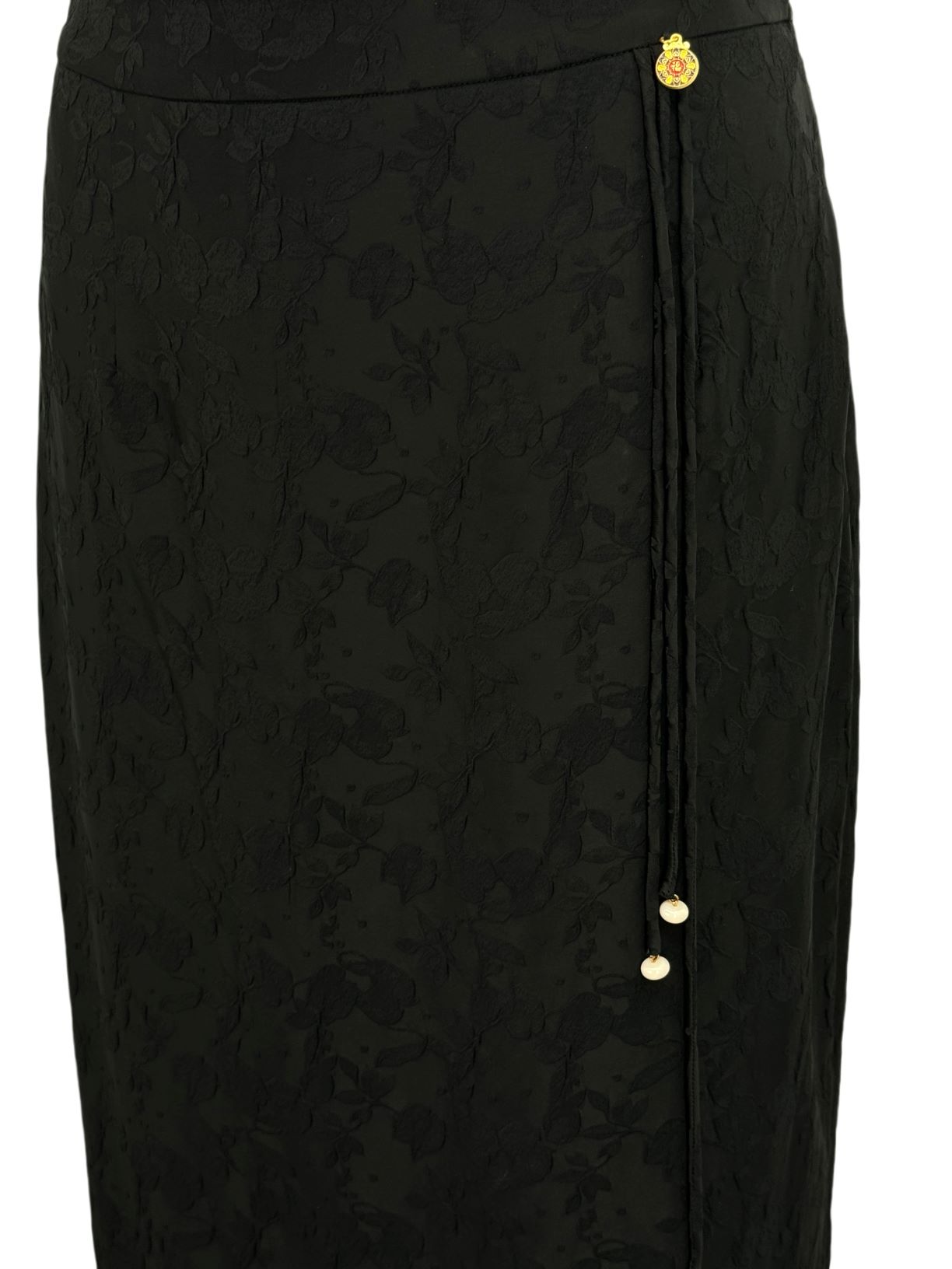 古月茗里【玄纹逸影】新中式暗纹提花腰间点缀流苏显瘦侧开叉黑色半裙