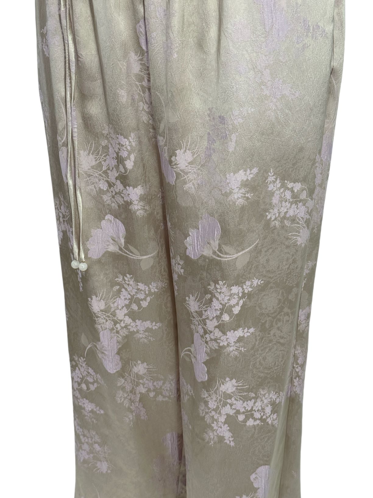 古月茗里【七彩祥云】新中式流光紫暗纹提花流苏弹力松紧腰直筒裤