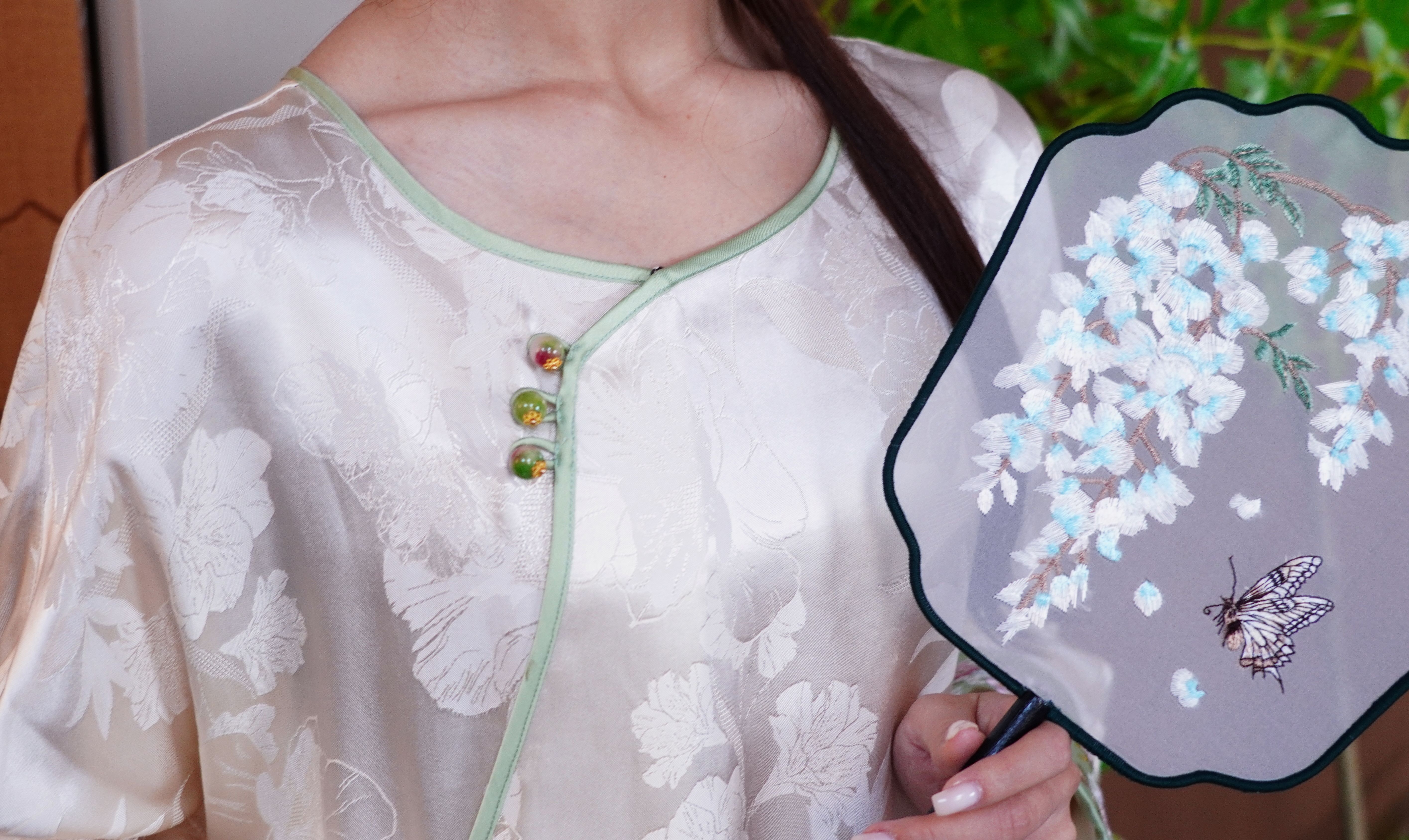 古月茗里【玉纱叠翠】新中式复古白色提花薄款绣花上衣