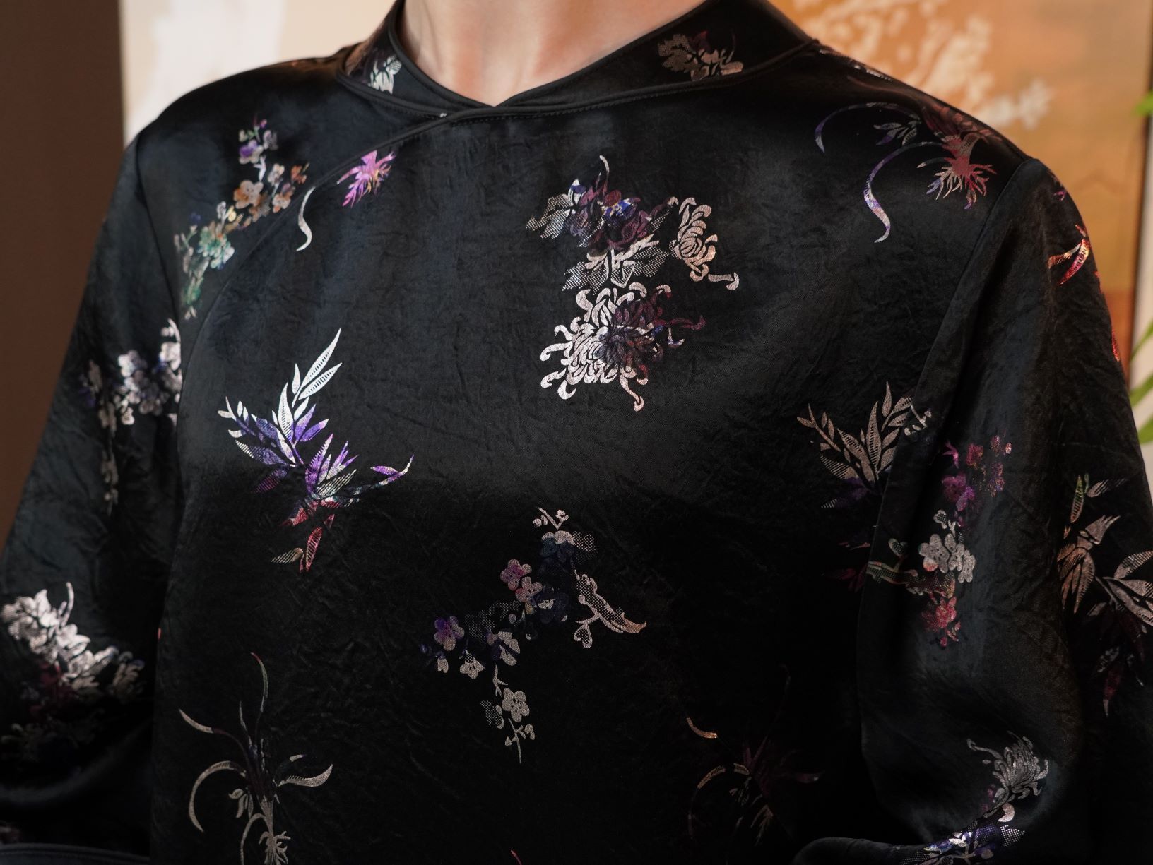 古月茗里【墨夜鎏星】新中式国风女装醋酸印花连衣裙