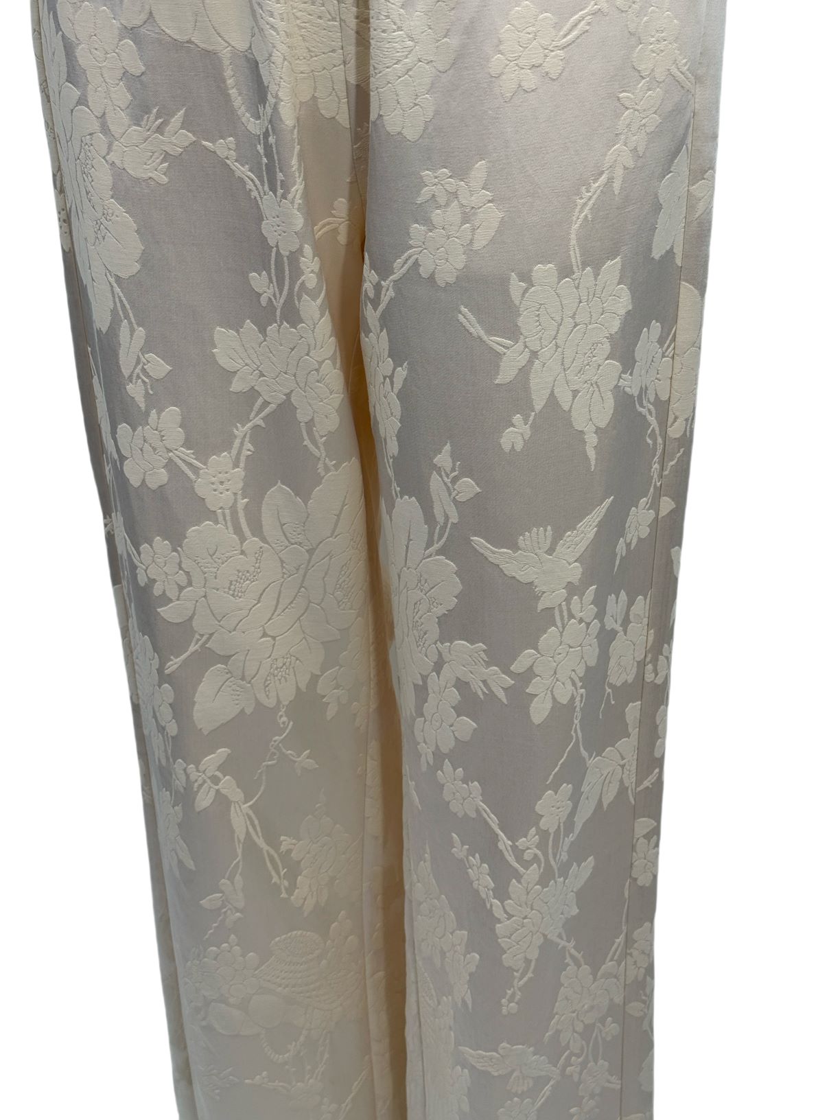 古月茗里【杏影绣春】新中式杏色雾面牡丹图弹力松紧腰直筒裤