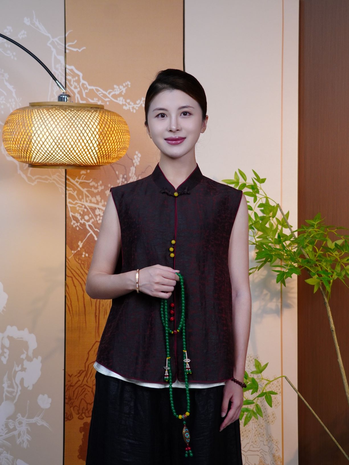 古月茗里【龟坼云绡】新中式龟裂纹香云纱不规则盘扣立领无袖马甲