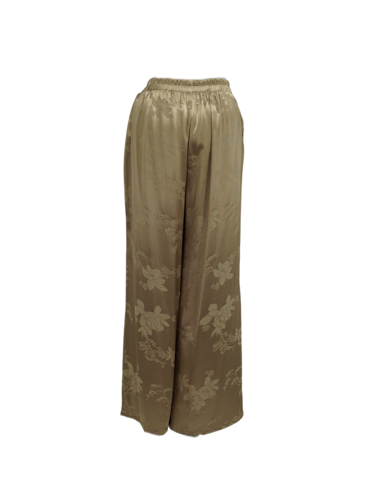 古月茗里【琥珀绣韵】新中式金咖色暗纹提花弹力松紧腰直筒裤