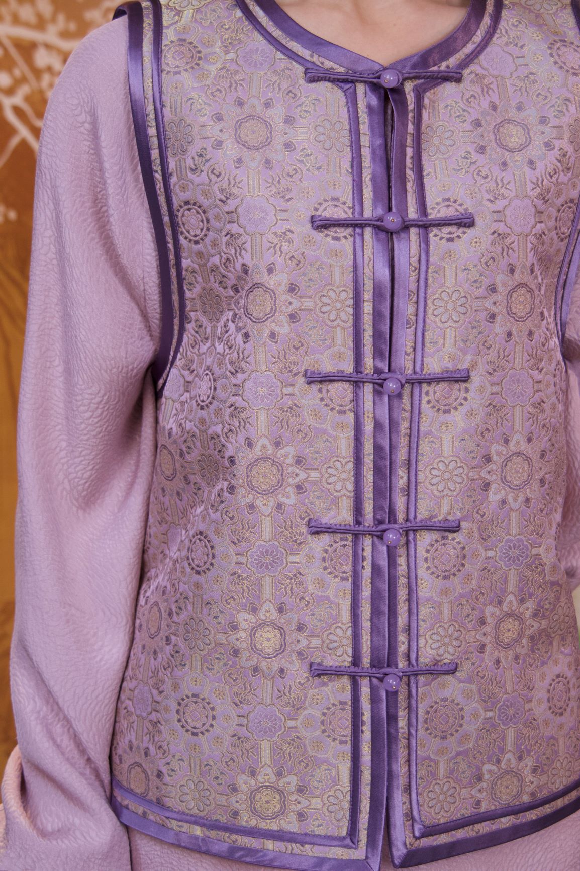 古月茗里【檀紫凝香】新中式盘扣圆领紫色马甲