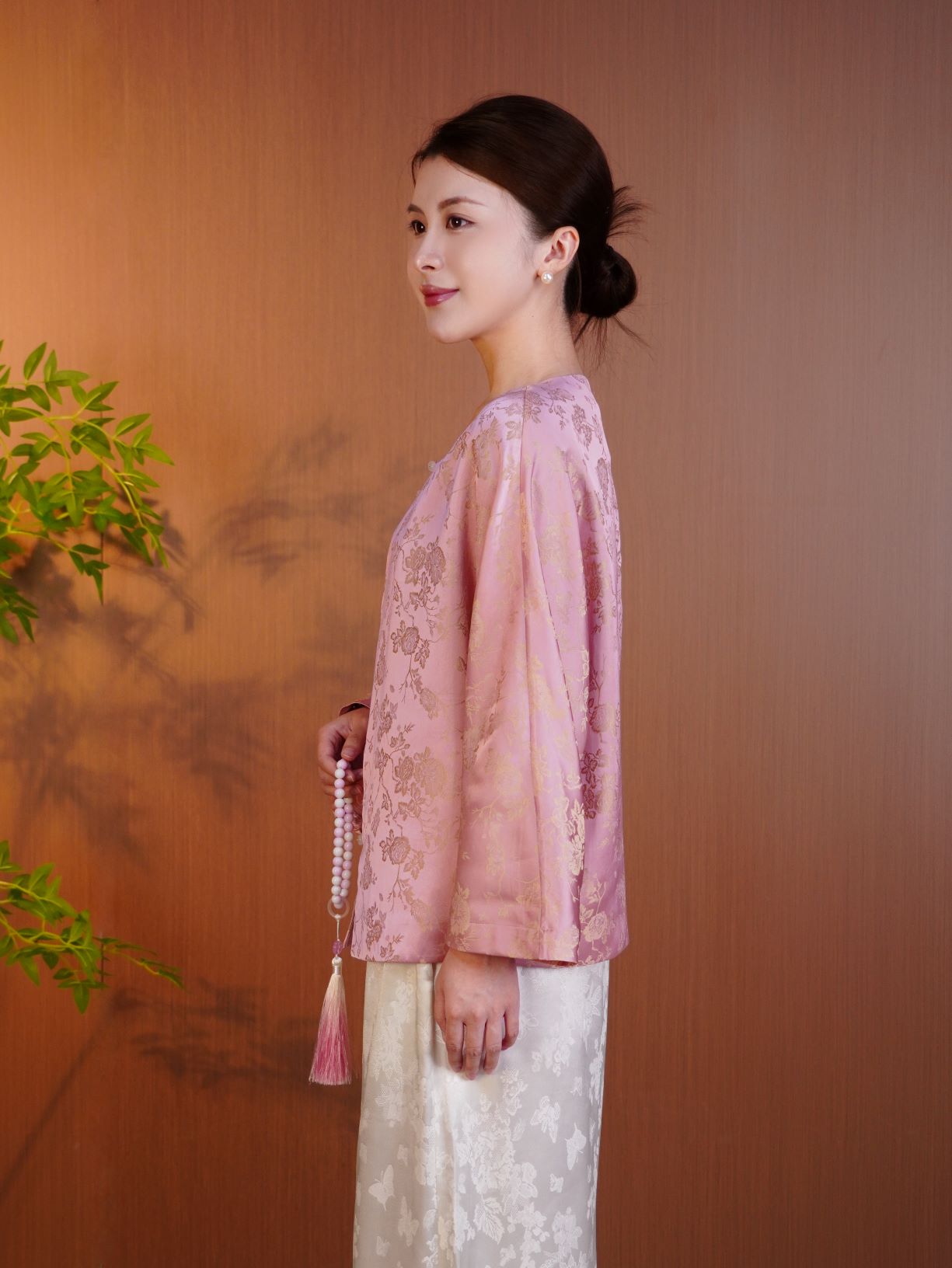 古月茗里【藕荷缀花】新中式丝质双面印花圆领长袖外套