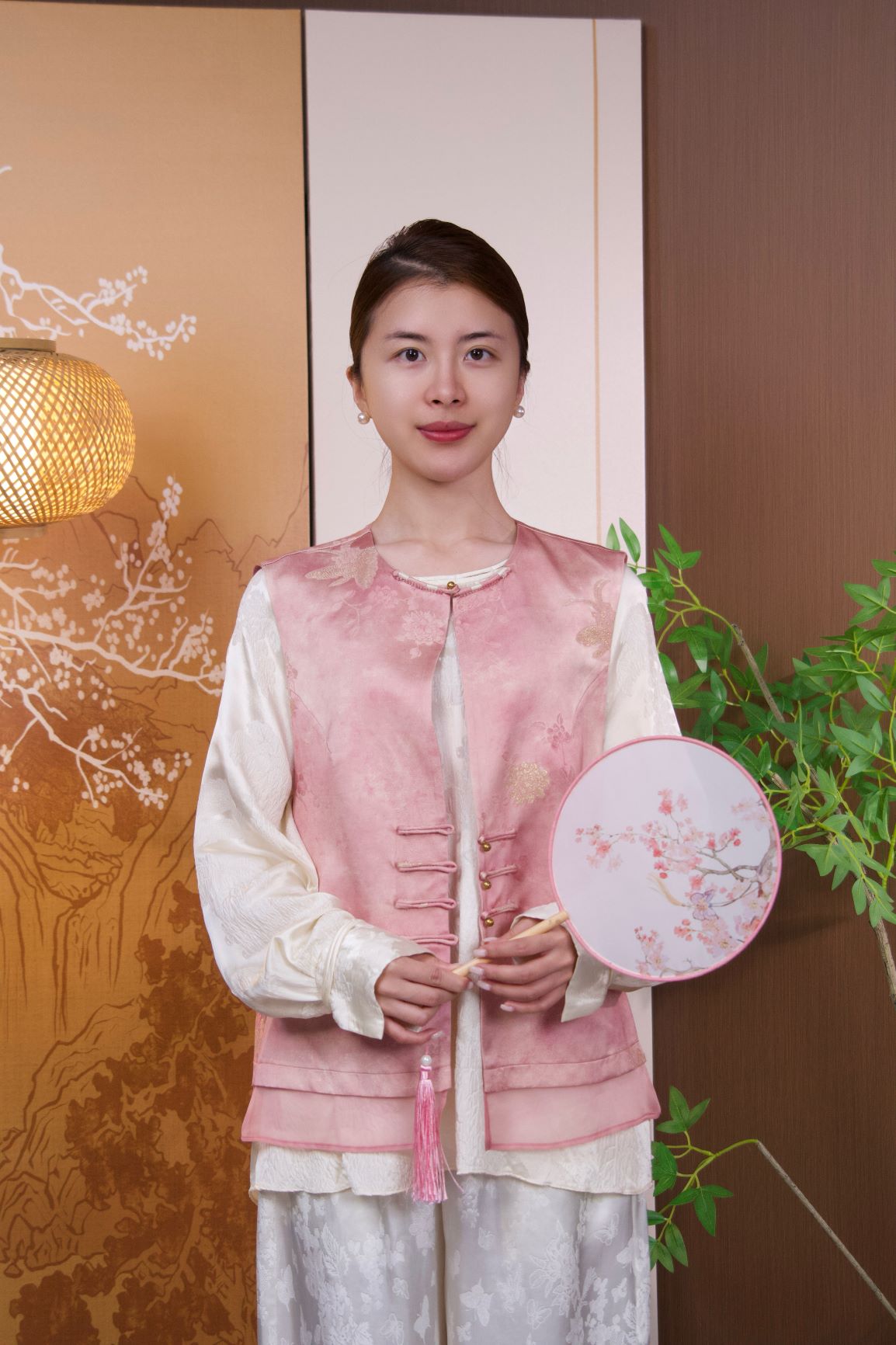 古月茗里【粉妆玉砌】新中式梦幻拼纱金线盘扣圆领春夏款马甲