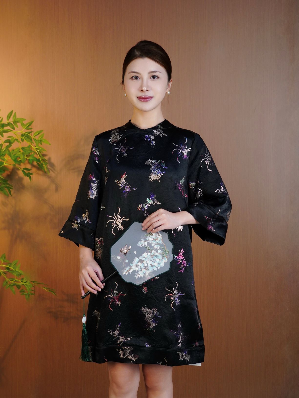 古月茗里【墨夜鎏星】新中式国风女装醋酸印花连衣裙