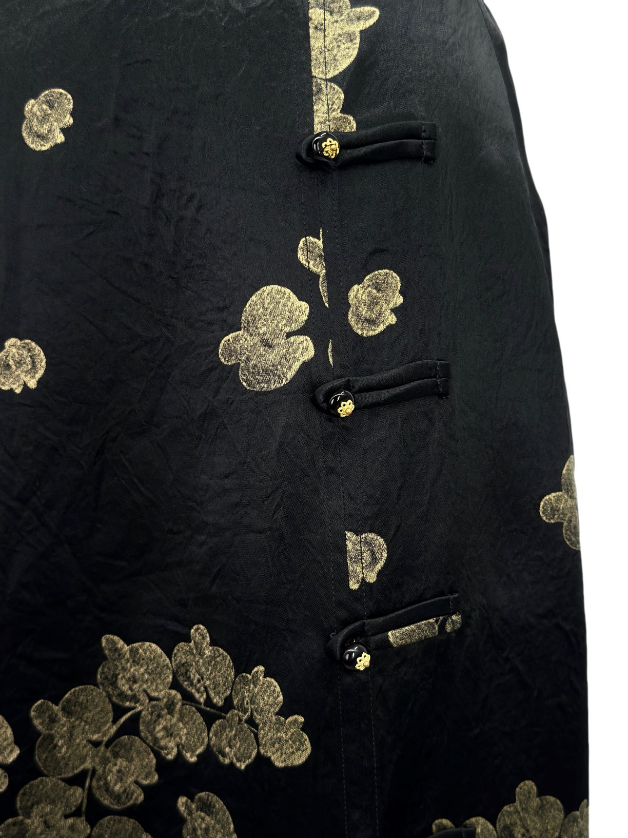 古月茗里【墨染金绡】新中式纹理感金色印花盘扣侧开叉黑色半裙