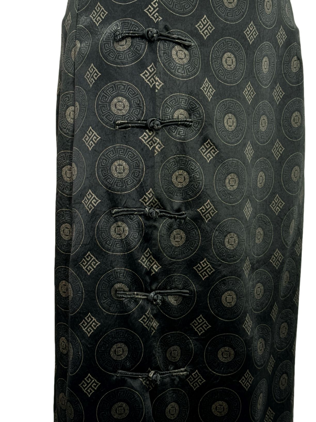 古月茗里【源源不断】新中式纹理感招财印花盘扣侧开叉黑色半裙