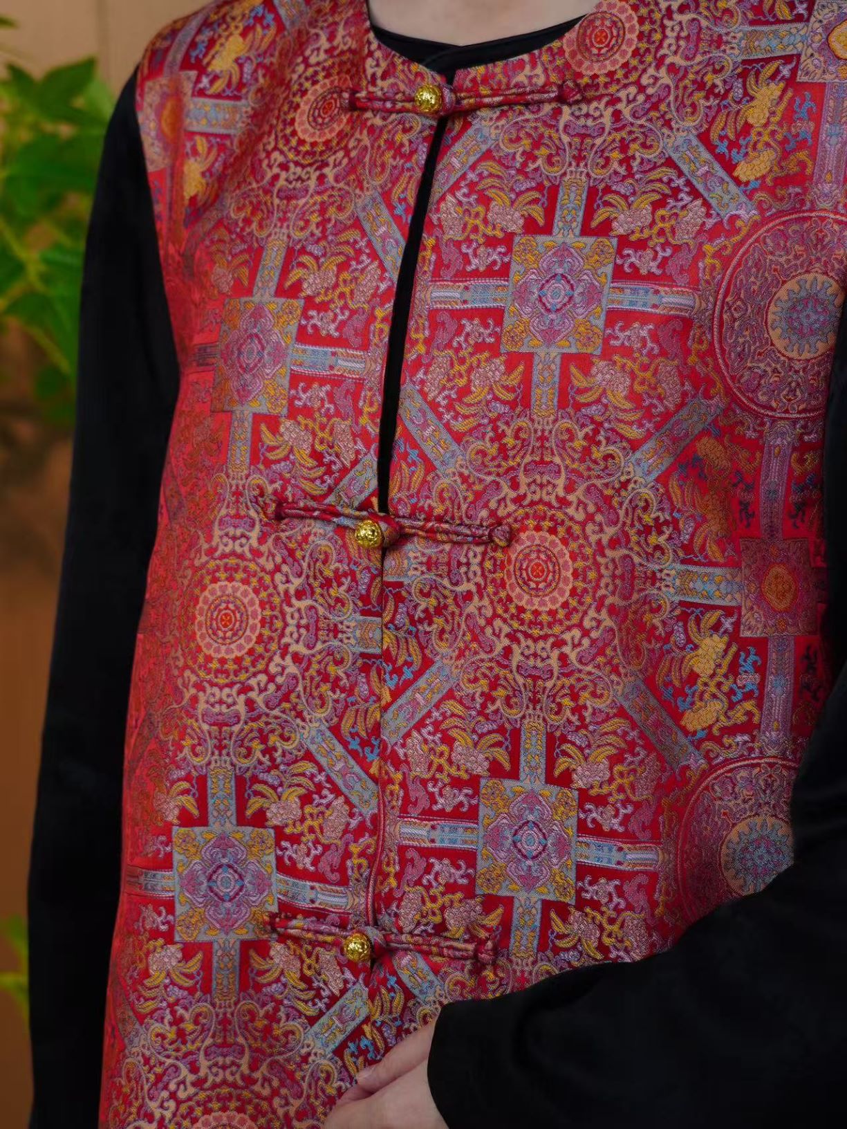 古月茗里【朱华承裳】新中式红色复古感两面穿盘扣圆领马甲