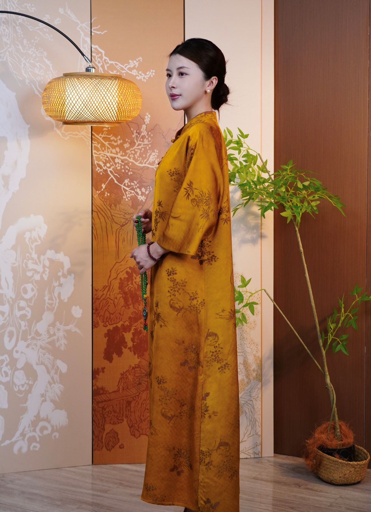 古月茗里【云锦金章】新中式香云纱提花斜襟盘扣可敞开两穿长袍