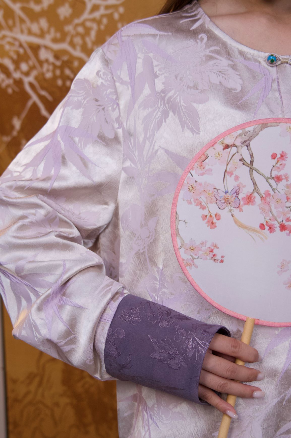 古月茗里【紫竹映月】新中式竹林暗纹提花盘扣圆领紫色春夏款上衣