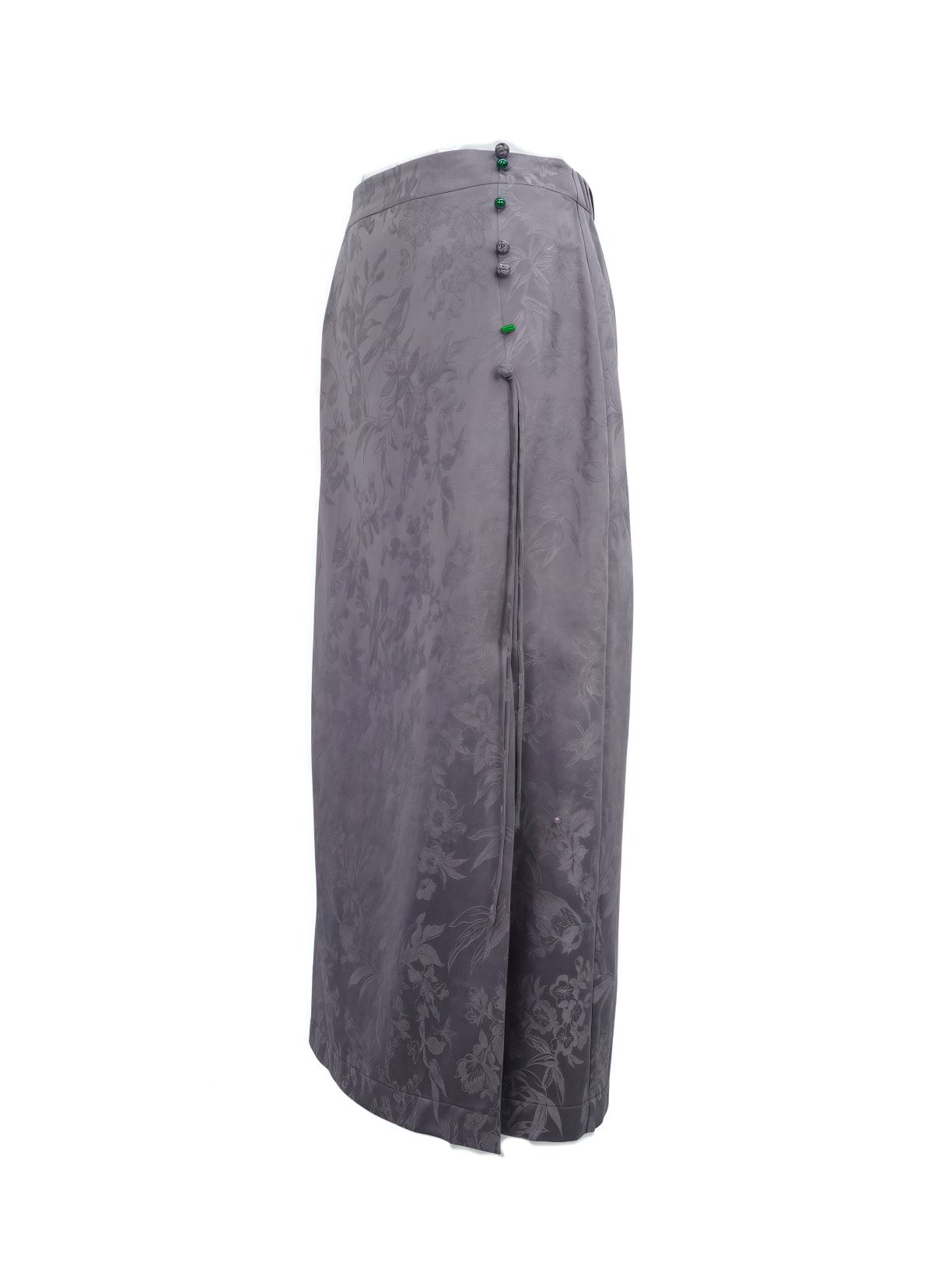 古月茗里【活色生香】新中式暗纹提花流苏侧开叉紫色半裙