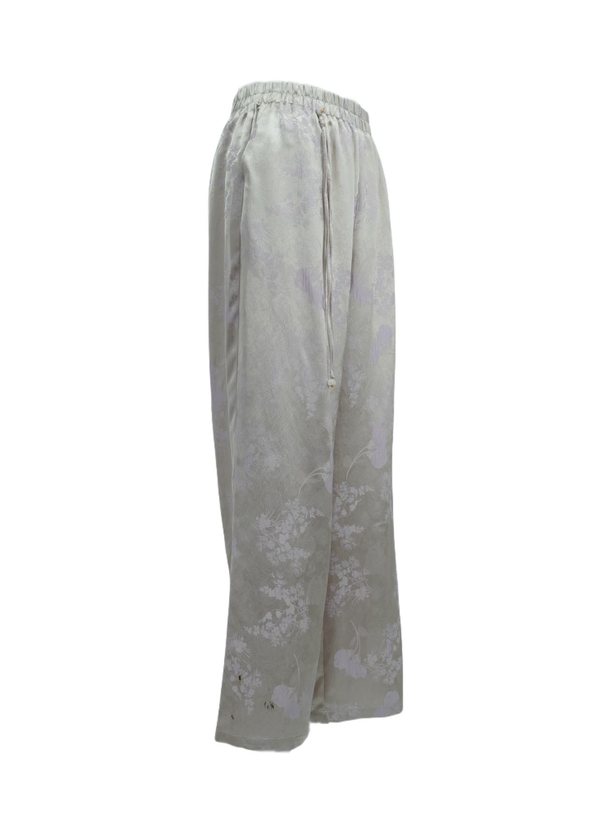 古月茗里【七彩祥云】新中式流光紫暗纹提花流苏弹力松紧腰直筒裤