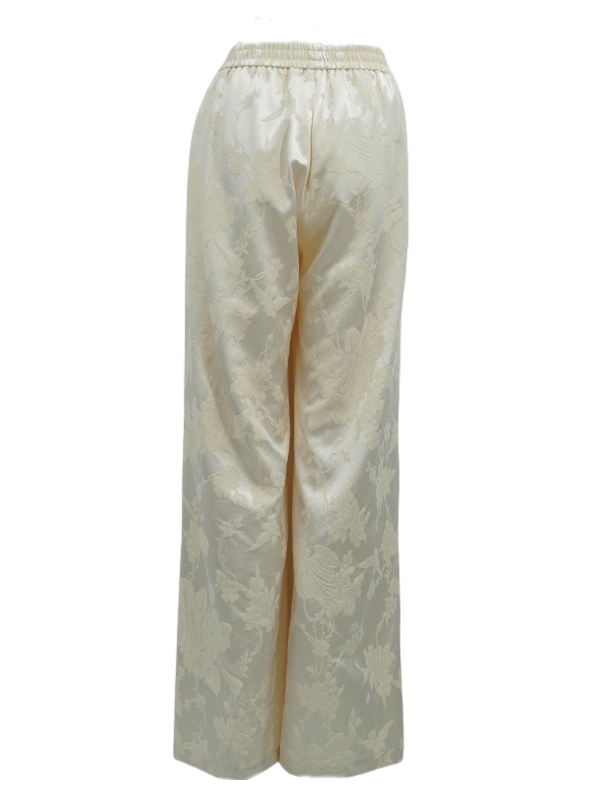 古月茗里【杏影绣春】新中式杏色雾面牡丹图弹力松紧腰直筒裤